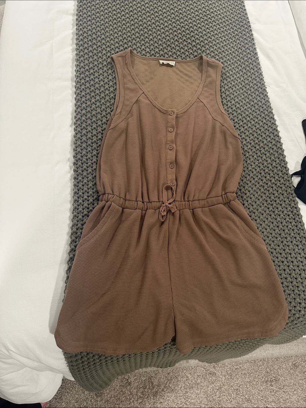 Sleeveless Waffle-Knit Romper in Brown